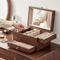 CHOSIN Black Walnut Jewelry Box for Women, 3-Level Multi-functional Organizer with Mirror for Watches, Necklaces, Rings & Earrings Storage Christmas Gifts