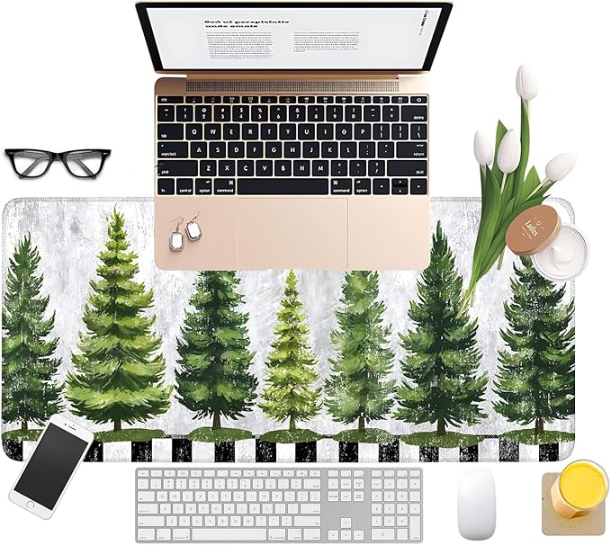 Christmas Tree Gaming Mouse Pad 31.5"x11.8"Desk Mat Anti-Slip Rubber Base & Durable Stitched Edges for Gamers Smooth Mouse Writing Surface for Desk Office/Home