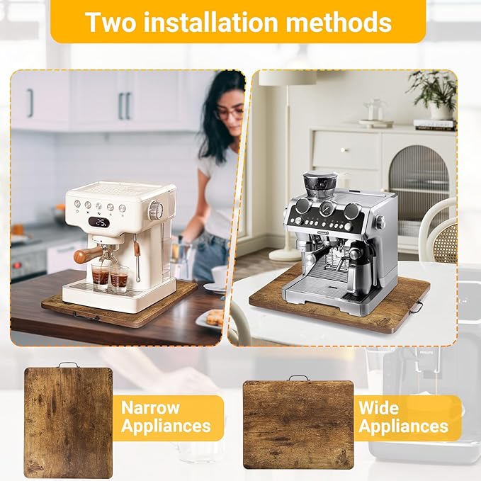 Sliding Tray for Coffee Maker, 360° Rotating Appliance Slider for Kitchen Appliances, Wooden Sliding Tray Suitable for Kitchen Countertops and Kitchen Appliances(Brown, Small)