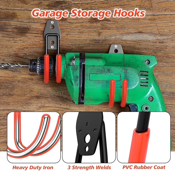 4 Pack Heavy Duty Garage Hooks,Solid Steel Wall Mount Hangers,with Anti-Slip Coating,for Hanging and Organising Ladder,Bike,Ropes,Broom,Garden,Yard and Power Tools(5.5x4.1 inch)
