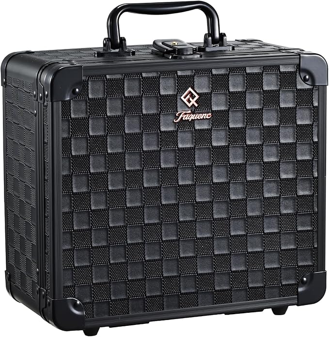 Makeup Case with Magnetic Lighted Mirror 10.15 IN Makeup Organizer Box Travel Cosmetic Case with 3 Colors LED Mirror Portable Vanity Make up Suitcase with Dividers Brush Holder Lock Black Checkerboard