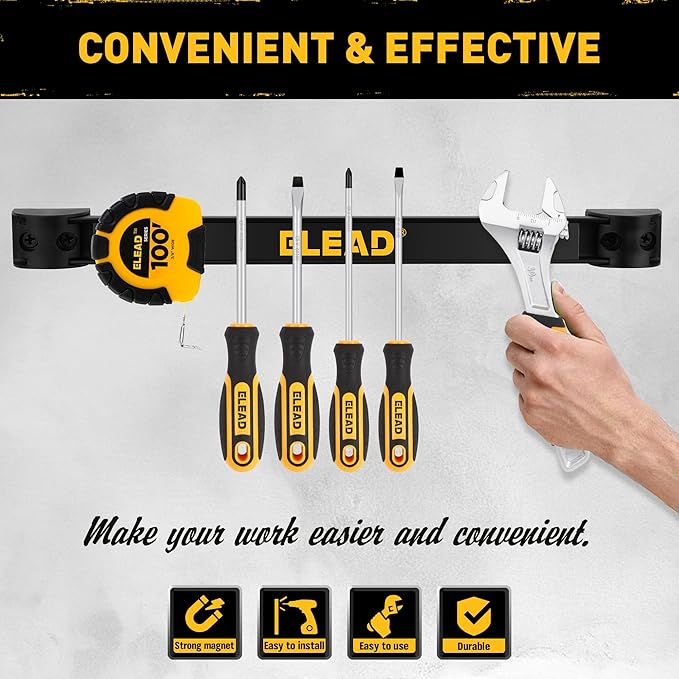 ELEAD 9-Piece 12" Magnetic Tool Holder Storage Organizer - Wall Mount Rack Garage Organization Power Magnet Hanger Workbench Board Slatwall Van Organizers Mounted Hanging Strip