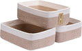 Large Shallow Organizing Baskets 15x11x5.1 Inches - Rope Woven Storage Bins for Bathroom, Shelves, Cube Closet, White Mixed Brown 3 Packs