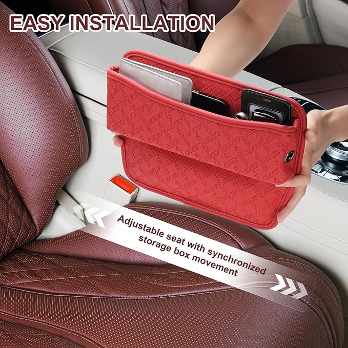 HARFINGTON 2pcs Car Seat Gap Filler Organizer 11.5 x 8 x 2.1 Inch Leather Universal Car Organizer Storage Box Between Seat and Console for Phone Sunglasses Keys, Orange