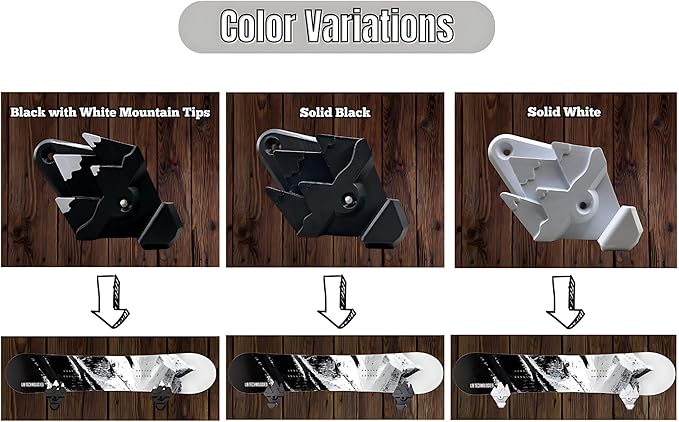 Snowboard Wall Mount with Hooks, Universal Design, Snowboard Rack, Space Saver, Wall Art (Black & White Mountains)