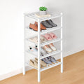 Smiry Bamboo Shoe Rack for Closet, 5 Tier Small Wooden Stackable Shoe Organizer, Free Standing Shoes Storage Shelf for Entryway, Front Door Entrance, White