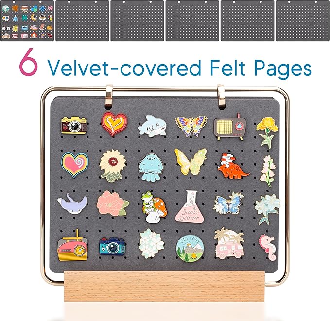 PACMAXI Display Organizers, Brooch Holder, Enamel Pin Pages for Store 180+ Pins, Collection Storage Calendar Wooden Stand With 6 Pages (Not Include Any Accessories) (Grey)