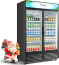 BODEGACOOLER Commercial Merchandiser Refrigerator, 2 Glass Door Commercial Beverage Refrigerator, 40 Cu. Ft Beverage Display Cooler with Soft LED Light, Adjustable Shelves and 4 Strong Castors(Black)