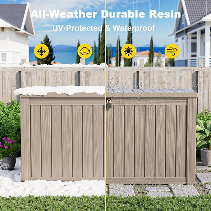 180 Gallon Outdoor Storage Box, Large Resin Deck Box for Patio Furniture Cushion Garden Tools, Waterproof and Lockable Design(Gray)