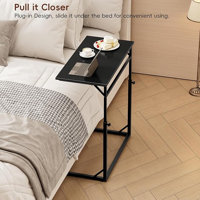 Vagusicc C Shaped End Table, 33"Tall Side Table for Couch, C-Table Sofa Table Adjustable Height Side Table, Large Surface Slide Under Couch Table, Coffee Table TV Tray for Living Room, Bedroom, Black