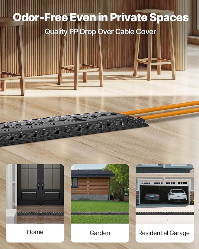 VEVOR 2 Pack Drop Over Cable Cover, 2 Channel Heavy Duty Cable Hose Protector Ramp, 38.3'' Floor Cord Cover, 17,500 lbs/Axle Load Capacity, for Traffic Areas, Indoor, Outdoor, Home, Office, Warehouse