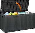 100 Gallon Outdoor Storage Box Waterproof, Resin Deck Box Doubles as 2-Person Bench Seat, Lockable Patio Storage Boxes Outdoor Waterproof for Furniture, Gardening Tools, Black