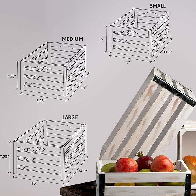 wald imports - Set of 3 White Washed Wooden Crates for Storage - Decorative Wooden Crate Set for Home Decoration & Display - Vintage Storage for Household Goods