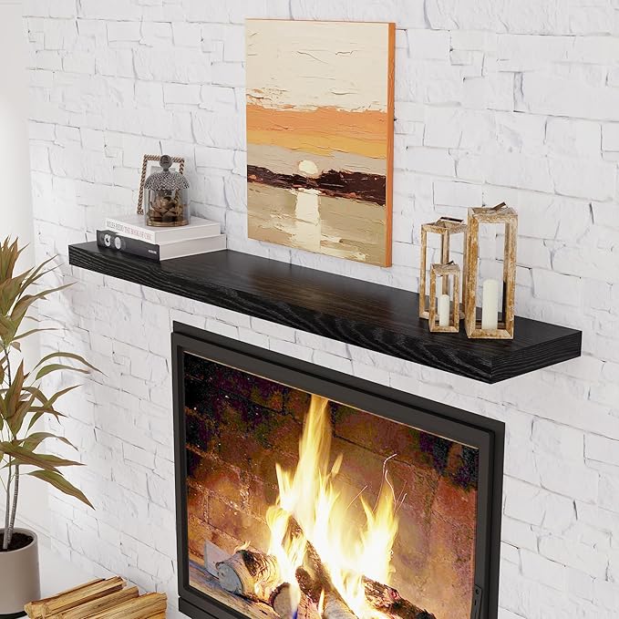 Fun Memories Black 55Inch Floating Shelves for Wall 1 Pack Shelves for Bedroom|Kitchen|Bathroom Wall Mounted Rustic Wood Floating Shelf with Invisible Brackets for Books|Storage|Decor