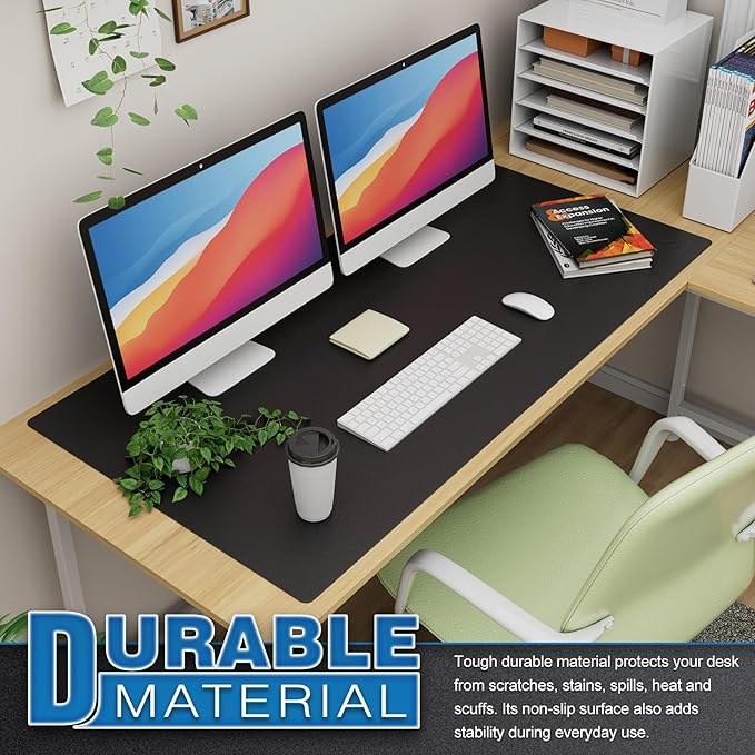 K KNODEL Large Office Leather Desk Mat, Mouse and Keyboard Pad, Computer and Laptop Mat, Desktop Protector and Cover, Writing Pad and Blotter (47.2"x23.6", Black)