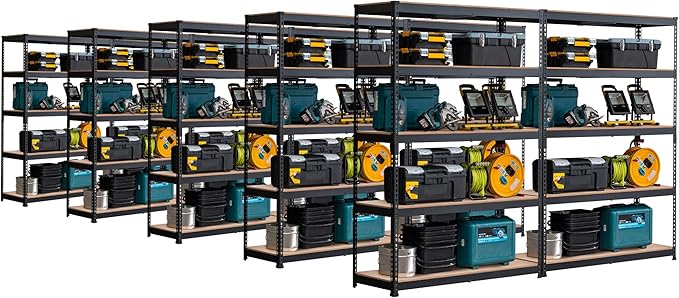 HOMEDANT 5 Tier Storage Shelves Adjustable Laminated Boltless Garage Metal Shelving Unit Heavy Duty Utility Rack Shelf Warehouse Pantry Closet Kitchen (10, (L) 48.1" W, Black)