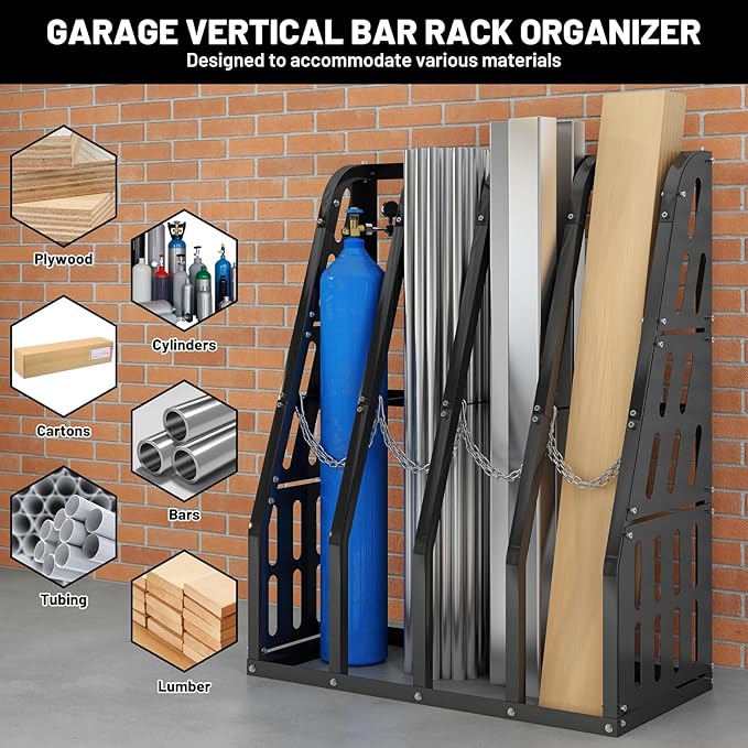 Vertical Bar Rack 1500 LB Capacity, 4 Bays Storage Rack 47" W x 24" D x 60" H, Long Parts Metal Rack, Lumber Conduit Pipe Storage Rack for Garage Storage, Black