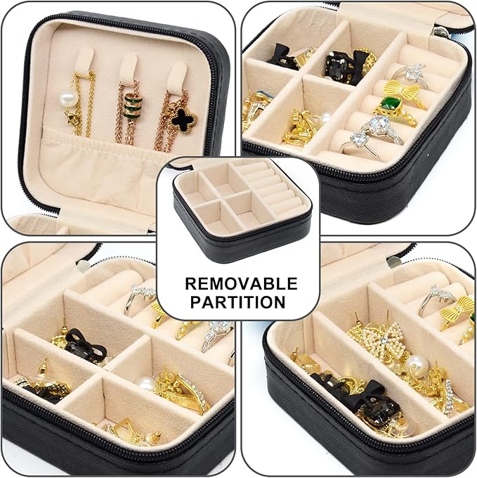 KEINE MARKE Small Jewelry Box, Travel Portable Jewelry Case for Ring, Pendant, Earring, Necklace, Bracelet Organizer Storage Holder Boxes (black*8).