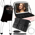 MOMIRA Large Makeup Train Case with Lighted and Mirror 14inch Partitionable Cosmetic Bag Travel Makeup Case Professional Cosmetic Artist Organizer, Waterproof Portable, with Shoulder Stra Pink