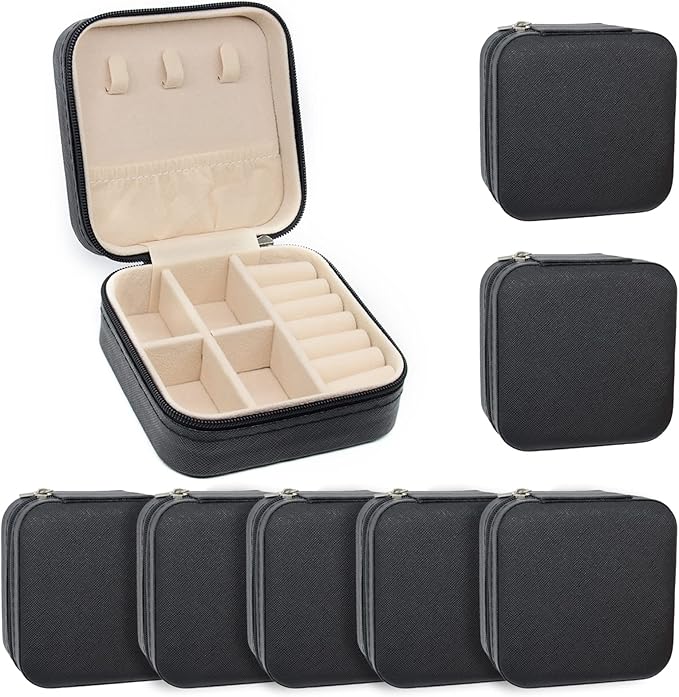 KEINE MARKE Small Jewelry Box, Travel Portable Jewelry Case for Ring, Pendant, Earring, Necklace, Bracelet Organizer Storage Holder Boxes (black*8).