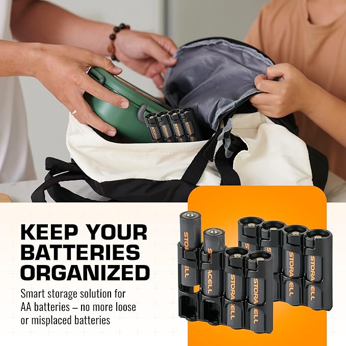 Storacell AA Battery Storage Caddy (2 Pack), Black, Holds 4 Batteries (Not Included)