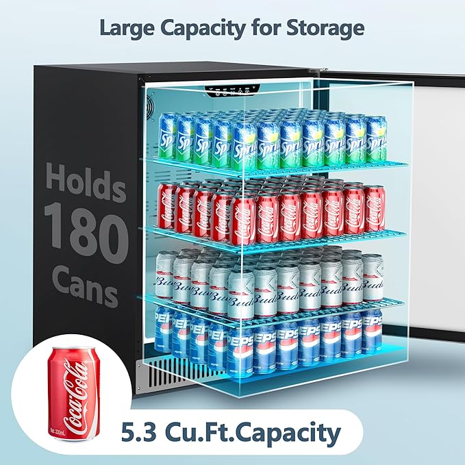 Coolski 24 inch Beverage Refrigerator, 180 Cans Under Counter Fridge with Stainless Steel, Built-in and Freestanding Outdoor Refrigerator for Patio Home Kitchen, ETL, DOE, NSF Approved