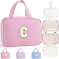 TOPEAST Stocking Stuffers for Teen Girls Christmas Gifts - Travel Hanging Toiletry Bag, Personalized Initial Toiletry Pouch, Gifts for Mom Daughter Sister Friends, Letter C, Pink