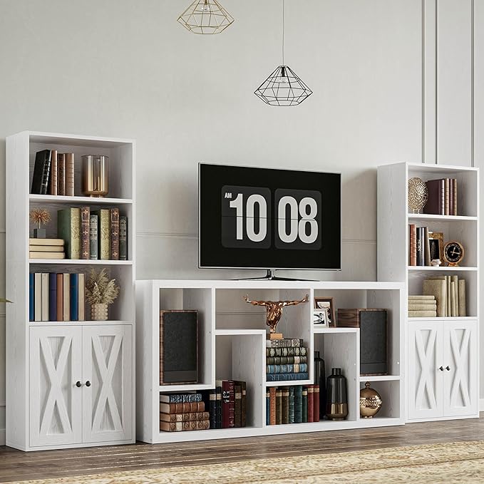 IRONCK Industrial Bookshelves and Bookcases with Doors 11.8 in Depth Set of 2 Floor Standing 5 Shelf Display Storage Shelves Bookcase Home Decor Furniture for Home, Office, Living Room, Bedroom