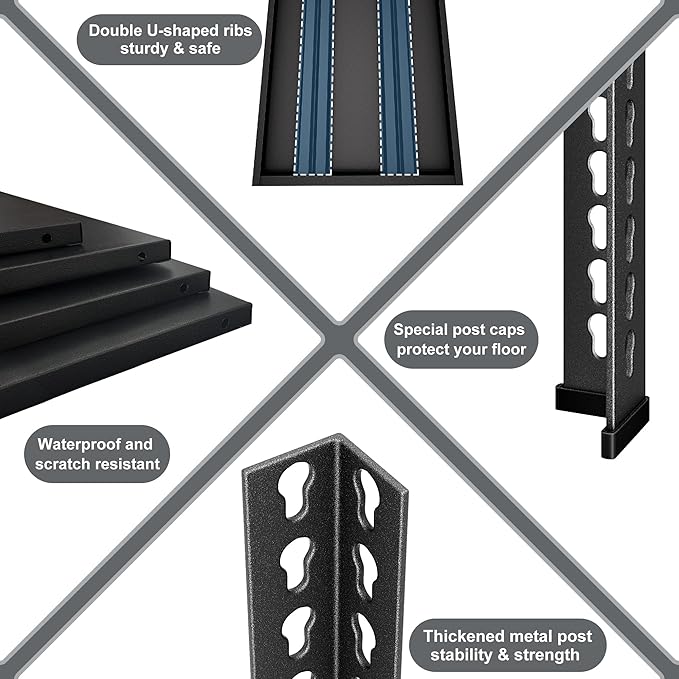 5-Tier Garage Shelving Heavy Duty, 72" Metal Shelving Unit - 2250 lbs Load Capacity, 40"W x 18"D x 72"H (Black)