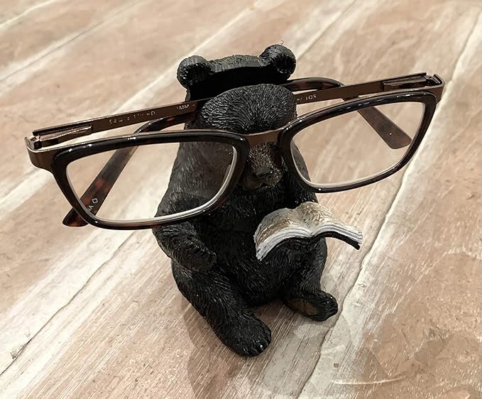 Whimsical Sitting Bear Reading Book Eyeglasses Holder Stand - Fun Glasses Keeper