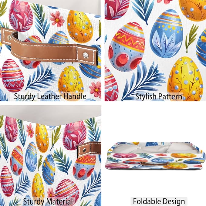 TropicalLife 13x13x13 Inch Large Fabric Storage Cube Easter Eggs Foldable Storage Bin with Handles Organizer Boxes Cube Basket for Shelves Organizing Closet
