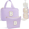 YOOLIFE Hanging Toiletry Bag for Women - Portable Makeup and Travel Bag, Cruise Ship Essentials - Letter B, Purple