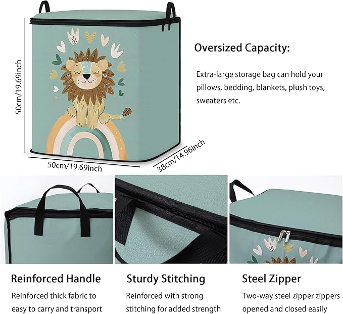 Large Comforter Storage Bag with Zipper,Closet Organizer for Clothes/Blankets/Quilts/Pillows,Fabric Moving Bags with Portable Handles 95L(2-Pack)