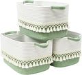 3 Pack Storage Basket for Shelves, Boho Cotton Rope Storage Bins with Heavy Tassel, Shelf Baskets Large Woven Baskets for Organizing, Cube Organizer Bins, Baby Laundry Basket for Clothes, Toys, Pets