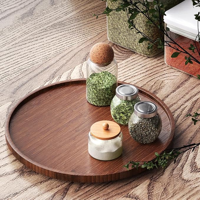 Lazy Susan Organizer for Kitchen,Bamboo Turntable for Cabinet,Pantry,Vanity,Large（Brown）