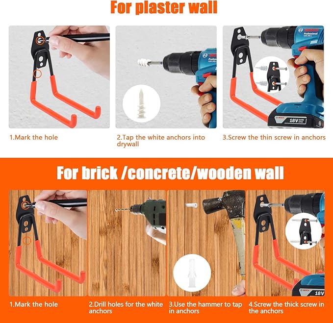 Garage Hooks Heavy Duty，2 Pack Garage Tool Organizer Wall Mount, Utility Steel Garage Storage Hook for Hanging Power and Garden Tools, Ladders, Hose, Bikes, Ropes, Bulk Items