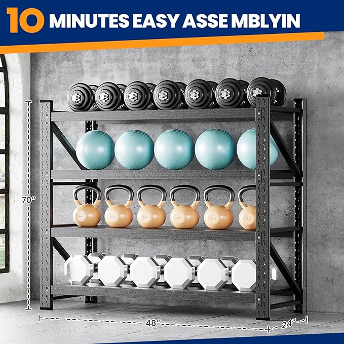 MIIIKO 48" W Storage Shelves,3000LBS Metal Garage Storage Shelving,Heavy Duty Adjustable Unit Storage Shelves for Warehouse,Basement,48" W x 24" D x 70" H,Black