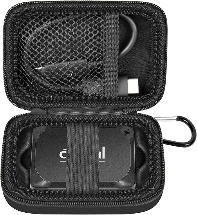 Carrying Case for Crucial X10/ X9 Pro 8TB/ 6TB/ 4TB Portable SSD, 2TB/ 1TB External Solid State Drive Hard Storage Holder Bag with Mesh Pocket Fits for USB-C Cable (Box Only)