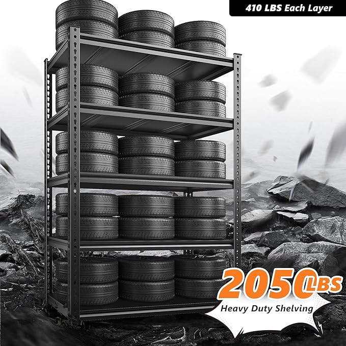 REIBII 72" Garage Shelving,Storage Shelves 2050LBS Heavy Duty Shelving, Adjustable 5-Tier Metal Shelves for Garage, Storage, Basement, Pantry, 72" H*31.5" W*16.5" D