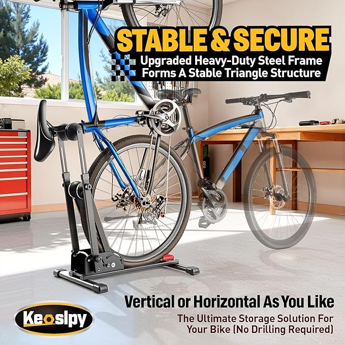 Vertical Bike Floor Stand-Freestanding Indoor Bike Storage Rack Upright Bicycle Floor Stand Adjustable Height, Indoor Bike Holder for Garage & Apartment - for Wheels Sizes up to 29"