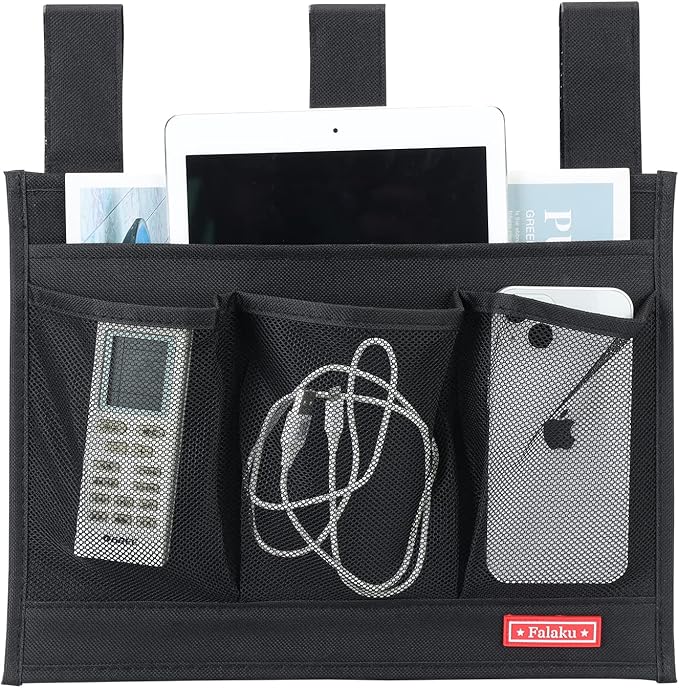 Hanging Bedside Caddy,Bedside Organizer Caddy for Bed Rails(4 Pockets-Black)