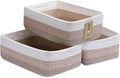 Large Shallow Organizing Baskets 15x11x5.1 Inches - Rope Woven Storage Bins for Bathroom, Shelves, Cube Closet, Gradient Brown 3 Packs