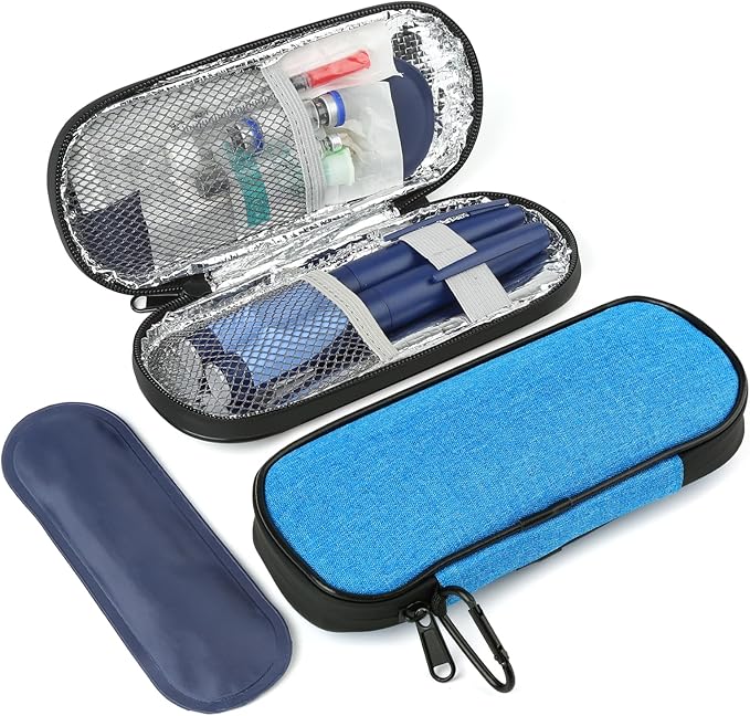 Insulin Pen Cooler Travel Case with 2 Reusable TSA Approved Ice Packs, Diabetic Medication Insulated Cooler Bag for Insulin Pens and Other Diabetic Supplies Storage Blue