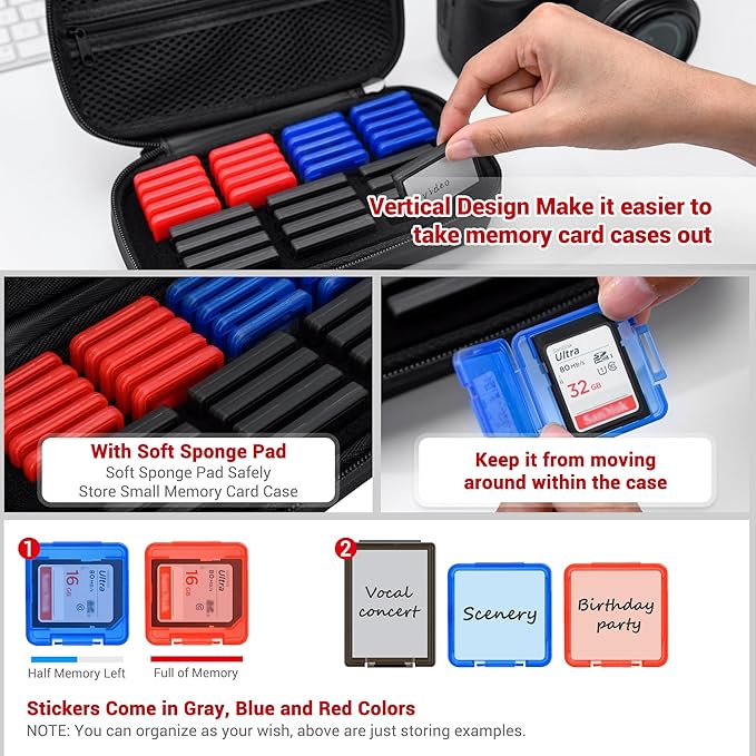 EVA PU CFexpress Type B Card Case with 32 PCS Individual Plastic Memory Card Holder for 12 XQD/CFexpress Type-B Cards & 20 SD SDXC SDHC Cards,Water-Resistant Anti-Shock CFexpress SD Card Case Storage