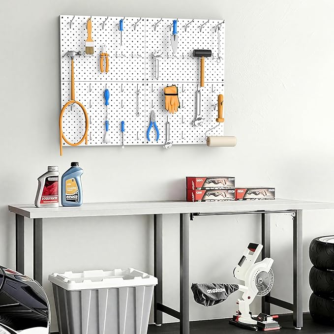 EVERHANGER Metal Pegboard Panels, Heavy Duty Pegboard Wall Organizer, Garage Wall Panels, Tool Storage Organization, 12"X16", 4pcs, White
