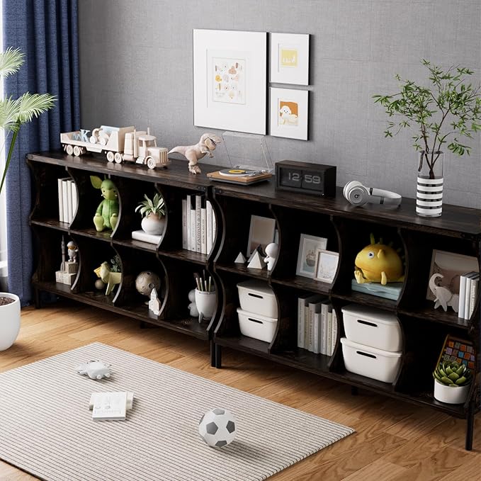 8 Cube Storage Shelf Organizer, Low Book Shelf Bookcase Entryway Table, Wood Closet Storage Display Cabinet TV Stand for Living Room, Office,Bedroom, Dorm, Dark Brown with Dark Brown Top