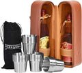 POUR & GARNISH Bourbon, Whiskey & Wine Double Bottle Travel Bag – Vegan Leather Spirits Carrier with 4 Stainless Steel Insulated Glasses & Gift Pouch – Luxury Barware Gift