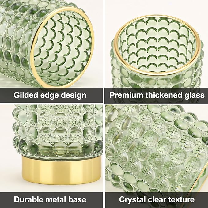 DASITON Makeup Brush Holder Organizer, Crystal Cosmetic Make Up Brush Holder, Glass Makeup Brushes Storage Organizer, Vintage Make Up Cup Desk Pen Pencil Holder, Toothbrush Holders (Green L)