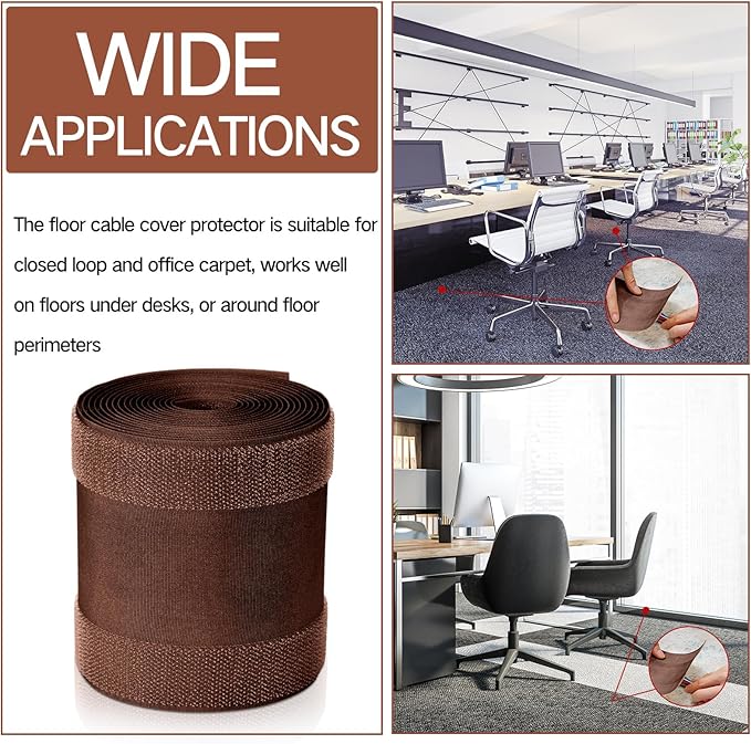 WILLBOND Carpet Cord Cover Cable Protector Floor Cover Cable Protector Management Only for Commercial Office Carpet(9.84 ft,Brown)