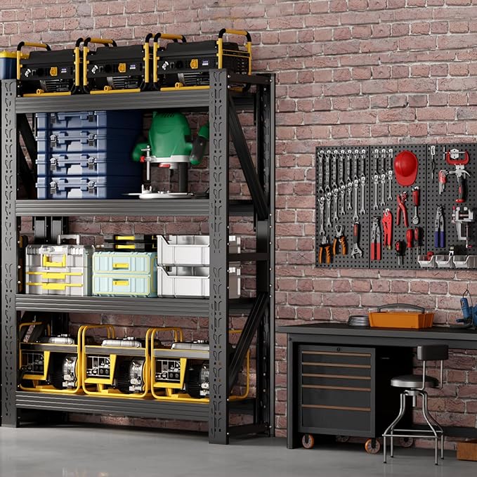 42" W Garage Shelving,4-Tier Heavy Duty Storage Shelves Unit with Adjustable Metal Shelf for Warehouse,Basement,Workshop,3400LBS,42" W x 20" D x 79" H,Black